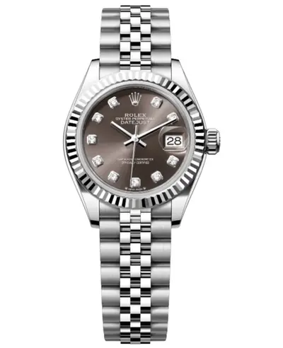Rolex Lady-Datejust 28 Automatic Grey Diamond Dial White Gold Steel Women's Watch Model M2791740015 M279174-0015 (arb16038)