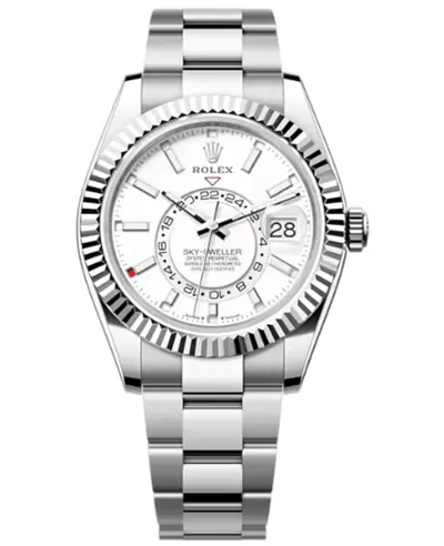 Rolex Sky-Dweller m336934-0003 White Rolesor Case with Polished White Rolesor Bracelet, Silver Luminous Hands, White Dial, Off-Center 24 Hour GMT Sub-Dial (white, arb16039)