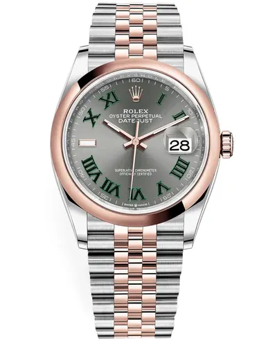 Rolex Datejust 36 Steel & Everose Gold Slate Roman Wimbledon Dial Women's Watch, Model: M126201-0029 (arb16209)