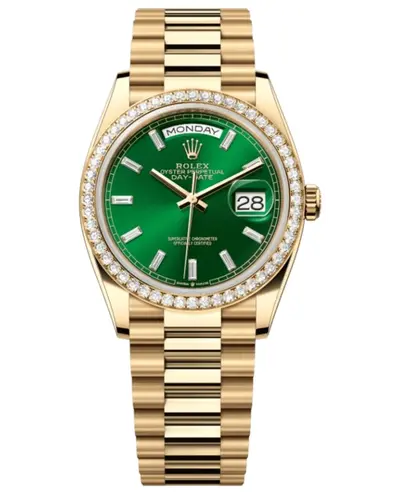 m128348rbr-0078 Rolex Day-Date Yellow Gold Automatic Green Dial Diamond Bezel Women's Watch (green, arb16269)