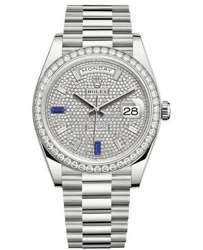 Rolex Day-Date 40 Stainless Steel Diamond Pave Dial Watch, Model m228349rbr-0036 (arb16272)