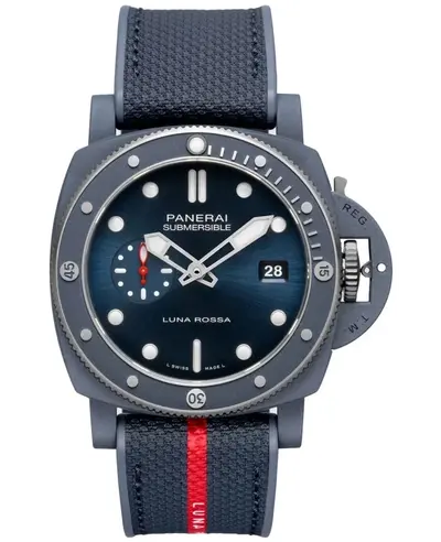 Panerai Submersible Luna Rossa PAM01466 - Blue Dial Bi-Material Strap Chronograph Men's Luxury Watch (blue, arb17310)