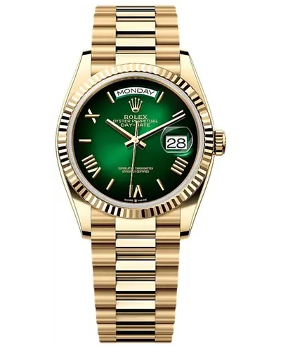 Rolex Day-Date 36mm Yellow Gold Women's Watch Model M128238-0118 (green, arb17356)
