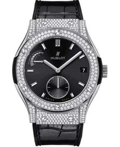 Hublot Classic Fusion Power Reserve Diamond Black Dial Leather Strap Men's Watch Model 516.NX.1470.LR 516.NX.1470.LR.1704 (black, arb17396)