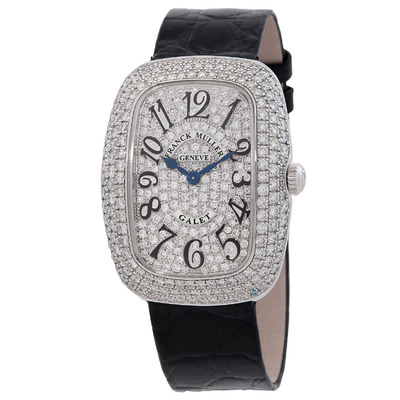 Franck Muller Galet Quartz Diamond Watch 3002 L QZ V D3 CD OG - 18kt White Gold Case, Black Leather Strap (black, arb17457)