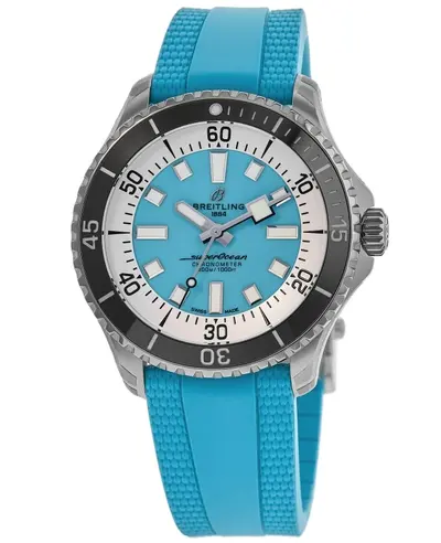 Breitling Superocean Automatic A17376211L2S2 - Men's Turquoise Dial Rubber Strap Chronometer Sports Watch (arb11292)