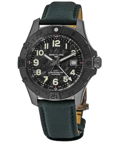 Breitling Avenger Automatic GMT 44 Night Mission s32320101b1x - Black Dial, Ceramic Case with Green Leather Strap S32320101B1X1 (black, arb12699)