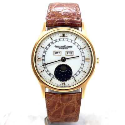 Pre-owned Jaeger-LeCoultre Master Moon Triple Calendar Automatic White Dial Mens Watch 141.19 141.119.1 (brown, arb17780)