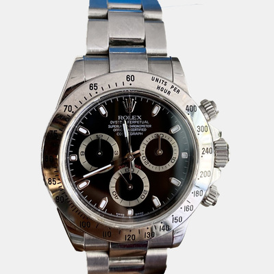 Rolex [Ref 116520] Black Stainless Steel Cosmograph Daytona Automatic Mens Watch 1138112 (black, arb19014)
