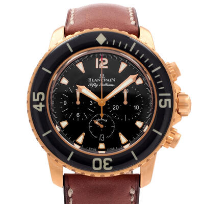 Pre-owned Blancpain 5085fa-3630-63b Men's Chronograph Black Dial Rose Gold Automatic Watch (black, arb19083)