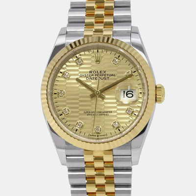Rolex Fluted Diamond 18k Yellow Gold Stainless Steel Datejust 126233 Automatic Men's Wristwatch, Model: 1140625 (arb19100)