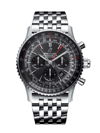Pre-owned Breitling Navitimer 1 Chronograph Rattrapante Stratos Grey Dial Mens Watch AB03102A1F1A1 (black, arb19107)