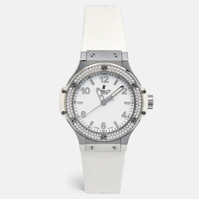 Hublot White Stainless Steel Rubber Diamond Big Bang 361.SE.2010.RW. Women's Wristwatch Reference 1141952 (white, arb19212)