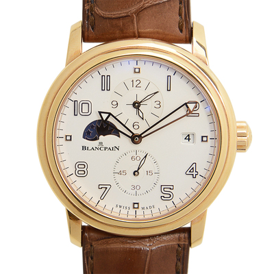 Pre-owned Blancpain Leman Dual Time Zone Automatic Mens Watch [2860-3642-53B] (brown, arb19363)