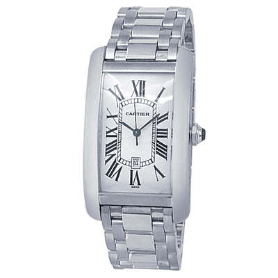 Pre-owned Cartier Tank Americaine Automatic Silver Dial Mens Watch W26032L1 (arb19371)