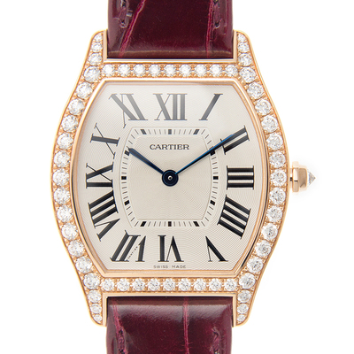 Pre-owned Cartier Tortue Diamond Silver Dial Unisex Watch WA501008 (brown, arb19372)