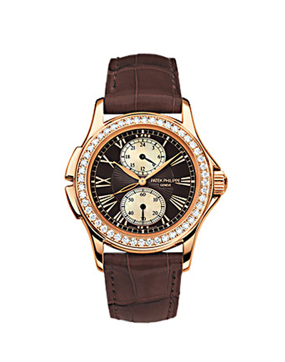 Pre-owned Patek Philippe Calatrava GMT Diamond Mother of Pearl Dial | Ladies Watch 4934r (brown, arb19438)