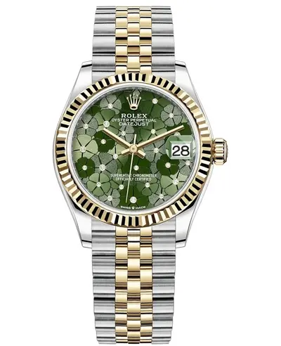 Rolex Datejust 31 Stainless Steel and Yellow Gold, Olive Green Floral Motif Diamond Dial Women's Watch Model: M278273-0032 (green, arb19463)