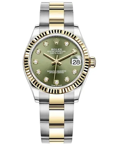Rolex Datejust 31 Stainless Steel and Yellow Gold Olive Green Diamond Dial Women's Watch Model M278273-0029 (green, arb19473)