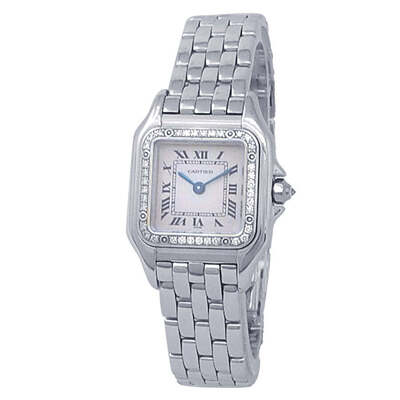 Pre-owned Cartier Panther Quartz Diamond Silver Dial Ladies Watch wf3091f3 (arb19967)
