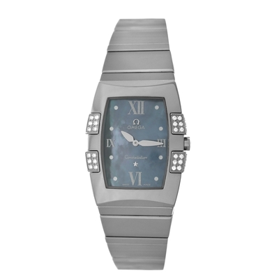 Pre-owned Omega Constellation Quadrella Quartz Diamond Blue Dial Ladies Watch Ref. 1586.72 (blue, arb20072)