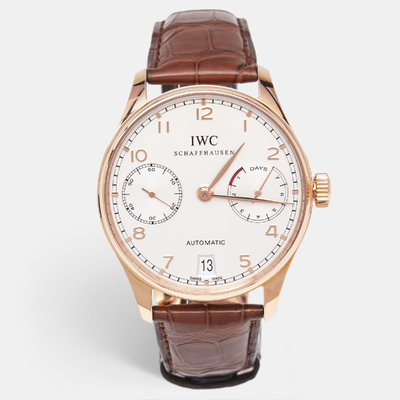 IWC Schaffhausen Portuguese Men's Watch IW5009 01 Silver Dial Alligator Leather Rose Gold Case 1153482 (brown, arb20089)