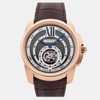 Pre-Owned Cartier Calibre De Cartier Silver Dial Flying Tourbillon Manual Winding Men's Watch 45 mm, Reference: 1152396 (arb20093)