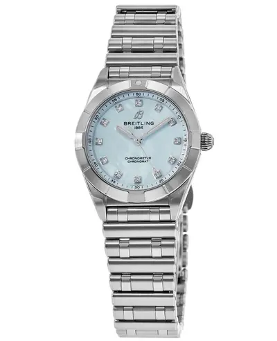 Authentic Breitling Chronomat 28 Blue Mother of Pearl Diamond Dial Steel Women's Watch a72310101c1a1 (blue, arb11352)