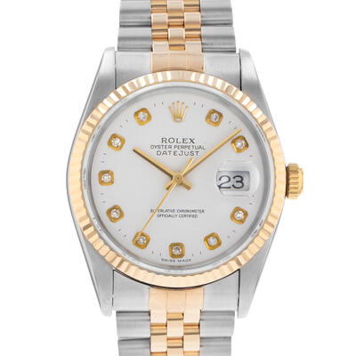 Pre-owned Rolex Datejust 16233 WDJ Automatic Chronometer Diamond White Dial Mens Watch (arb20146)