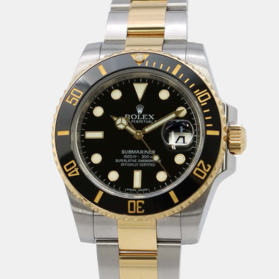 Rolex Black 18k Yellow Gold Stainless Steel Submariner 116613LN, Men's Automatic Wristwatch 1153976 (black, arb20197)