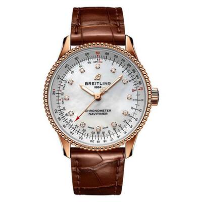 Women's Breitling Navitimer Automatic Chronometer - White Mother of Pearl Dial, 18kt Rose Gold-tone Case, R17395211A1P2 (brown, arb20438)