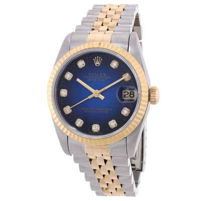 Pre-owned Rolex Datejust 31 Automatic Diamond Ladies Watch Ref. 68273 BLVDJ (blue, arb20544)
