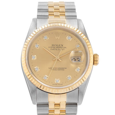 Pre-owned Rolex Datejust 36 Automatic Chronometer Diamond Champagne Dial Mens Watch 16233 CDJ (beige, arb20607)