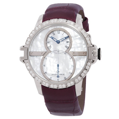 j029020270 Luxury Ladies Watch Automatic Mother of Pearl Dial Silver-tone Stainless Steel Case Purple Alligator Leather Strap Diamond Bezel Roman Numerals Blue Hands Swiss Made Jaquet Droz (blue, arb20628)