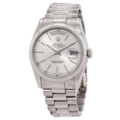 Pre-owned Rolex Day-Date Silver Dial 18K White Gold President Automatic Mens Watch Ref. 118239ssp (arb20123)