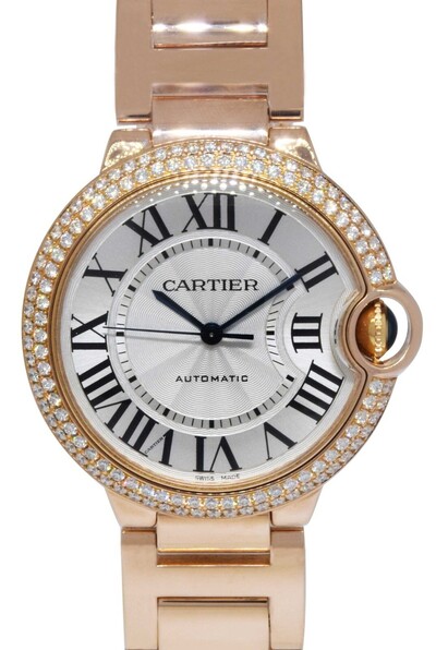 Pre-owned Cartier Ballon Bleu de Cartier Automatic Ladies Watch wjbb00 (Diamond Opaliné Dial, 18K Rose Gold) WJBB0005 (blue, arb20769)