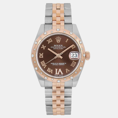 Rolex Datejust 178341, 18k Rose Gold Stainless Steel Bracelet, Brown Diamond Dial Automatic Movement Women's Wristwatch 1160673 (brown, arb20774)