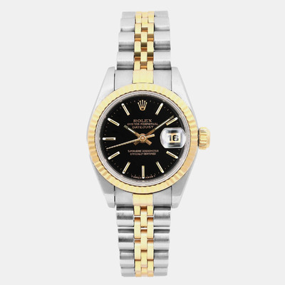 Rolex Black 18k Yellow Gold Stainless Steel Datejust 69173 Automatic Women's Wristwatch 1160662 (black, arb20792)