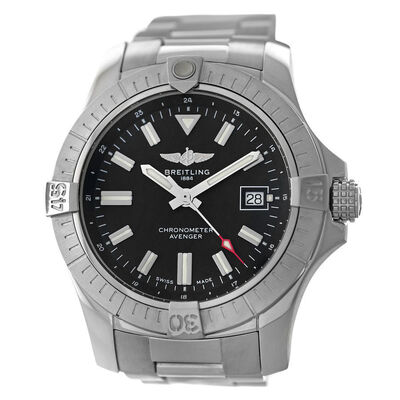 Pre-owned Breitling Avenger A17318: Silver-tone Stainless Steel Chronometer (black, arb20824)