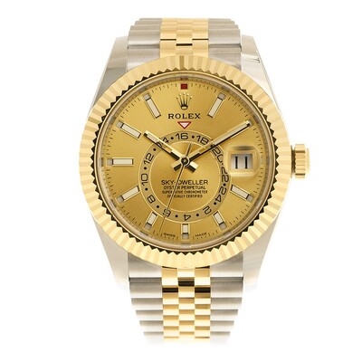 Pre-owned Rolex Oyster Perpetual Sky-Dweller 326933CSJ Mens Automatic Chronometer GMT Champagne Dial Watch (beige, arb20742)