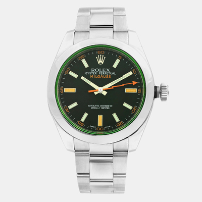 Rolex Black Stainless Steel Milgauss Reference 116400GV Men's Automatic Chronograph Watch 1160754 (black, arb20882)