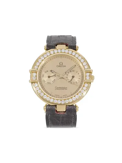 Omega Constellation 33mm Stainless Steel Diamond Encrusted Bezel Round Face Chronograph Quartz Movement Screw-down Crown Leather Strap Armbuckle Fastening Pre-owned Ref.30541879 Condition:GOOD (arb20965)