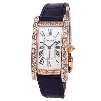 Pre-owned Cartier Tank Americaine Diamond Silver Dial Ladies Watch WB704751 (black, arb21029)