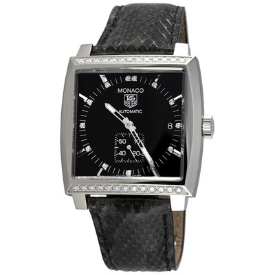 Pre-owned Tag Heuer Monaco Diamond Dial w/ Python Strap WW2118.FC6216 (black, arb21074)