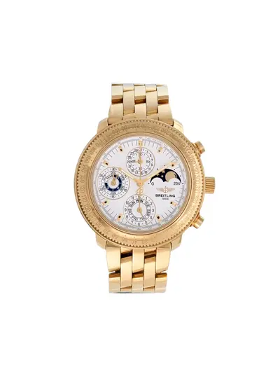 Breitling Astromat 30641820, Pre-Owned, 40mm White Round Face Index Dial Baton Hands Chronograph Counters Date Moon-Phase Two Pushers Screw-down Crown Yellow Gold (arb21288)