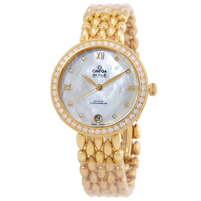 Pre-owned Omega De Ville Diamond Mother of Pearl Dial Ladies Watch 424.55.33.20.55.009 (arb21598)