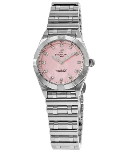 Authentic Breitling Chronomat 28 Pink Mother of Pearl Diamond Dial Steel Women's Watch Model A72310101K1A1 (pink, arb11353)