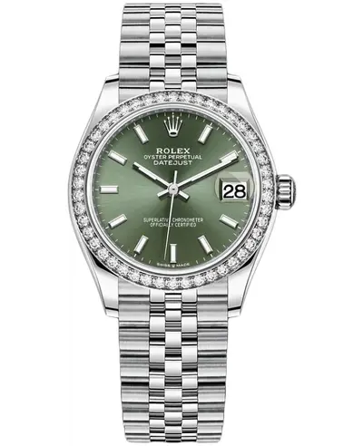 Rolex Datejust 31 White Gold Mint Green Dial Diamond Bezel Women's Watch Model: M278384RBR-0022 (green, arb21738)