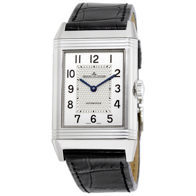Pre-owned Jaeger-LeCoultre Reverso Classique Silver Guilloche Dial Mens Watch Q3828420 (black, arb21774)