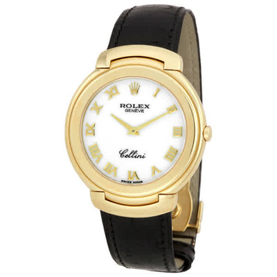 Rolex Cellini White Roman Dial Black Leather Strap Watch 66238WRL 6623.8WRL (black, arb21796)